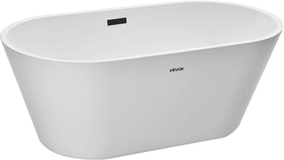 VEVOR Acryl Vrijstaande Badkuip, 59 inch Eigentijdse Witte Badkuip met Matzwarte Overloop en Afvoer, Elegante Ovale Vrijstaande Badkuip voor Moderne Badkamers of Renovatieprojecten