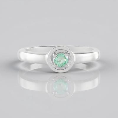 Cavill - Zilveren ring 925 Sterling platina - Ethiopische smaragd 0,143 ct rond geslepen groen - elegante damesring maat 16-21
