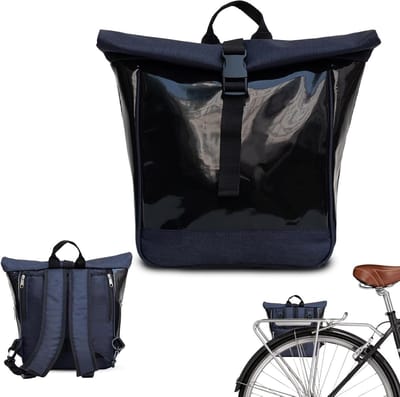 Fietstas Rugzak Combi - Bicyle Bag Backpack - Fietstochten Maken - Waterafstotend Zeilmateriaal - 7.5 liter - Zwart