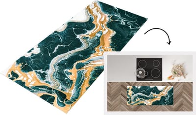 Keukenloper - Loper keuken - Marmer - Aqua - Wit - 120x50 cm - Keukenloper vinyl