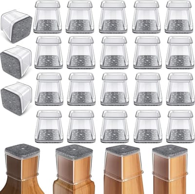 24x Transparante Vierkante Stoelglijders met Vilt voor Houten Vloeren (26-38mm)