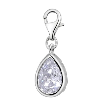 Quiges – Charm – Hanger - Zirkonia Druppel - Verzilverd - karabijnslot - geschikt - voor - Bedelarmband - QHC171