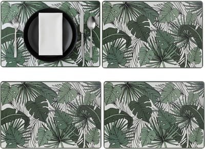 Secret de Gourmet tafel placemat Jungle - 4x - wit/groen - 45 x 30 cm - tafel onderleggers / bescherming