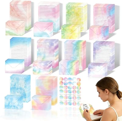 160 Stuks Waterverf Envelop Set, A5 Waterverf Briefpapier met 60 Stickers, Perfect voor Kaarten, Liefdesbrieven en Verjaardagsuitnodigingen