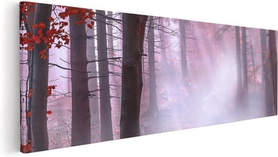 Artaza Canvas Schilderij Herfstbos - 60x20 cm - Wanddecoratie Landschap - Muurdecoratie Mist - Schilderijen Op Canvas