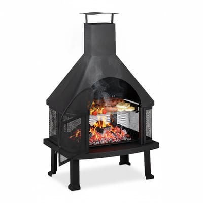 Tuinhaard met bbq - met vonkenscherm en pook - 110 x 63 x 51 cm