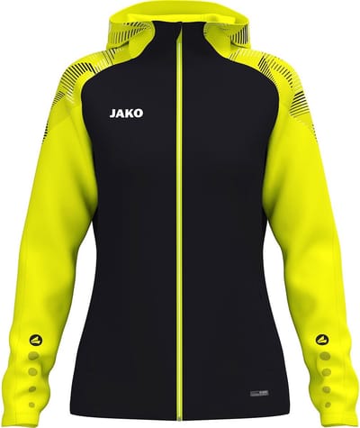 Jako Sonic Jas Met Kap Dames - Zwart / Fluogeel | Maat: 34/36