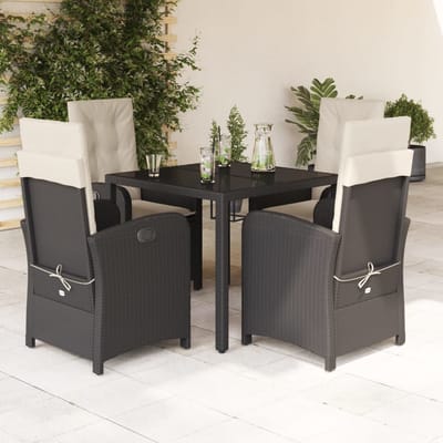vidaXL - 5-delige - Tuinset - met - kussens - poly - rattan - zwart