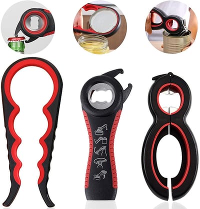 Allecto - Flesopener - Multifunctionele blikopener - Ideaal voor kinderen en senioren - 6-in-1 en 5-in-1 - Handig voor artritische handen - Veiligh..