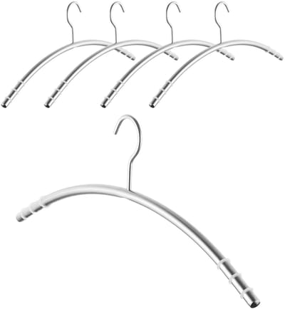 SOTECH 5 stuks design kledinghangers van roestvrij staal SS201 met antislipringen (haken 360 graden draaibaar, ronde buis Ø 12 mm x 433 mm, geborsteld) overhemdhangers voor kledingkasten en garderobes