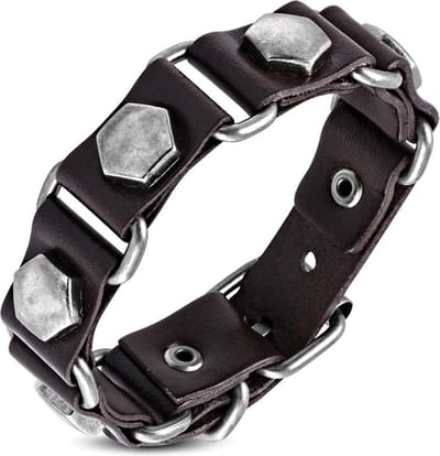 Amanto Armband Farid B - Leer - Studs - 20mm - Aanpasbaar (max.22cm)
