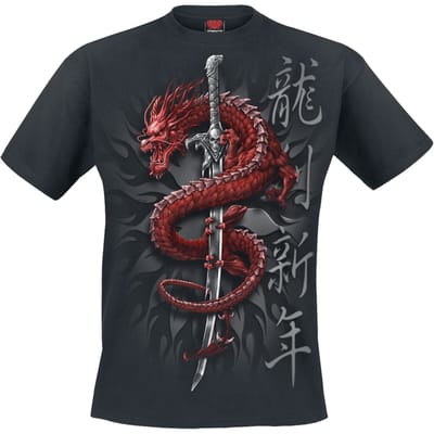 Spiral T-shirt - Oriental Dragon - S tot 4XL - voor Mannen - zwart