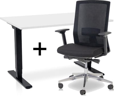 Zit-sta bureau elektrisch verstelbaar +  ERGO Bureaustoel | ARBO COMFORT NEN-EN 527 Thuiswerkset | frame bureau zwart - bureaublad wit | 120x80 cm