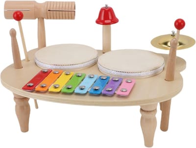 Houten Muziekpercussie - Kinder Drumstel - Muziek Ontdekken - Bevordert Creativiteit - 33.5 x 25.5 x 21 cm