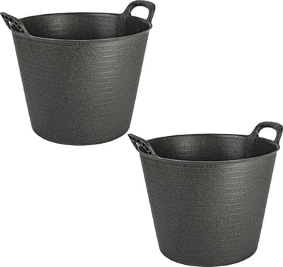 Plasticforte Flexibele emmer/kuip - 2x - zwart - 42 liter - ECO kunststof - rond - 38 x 45 cm