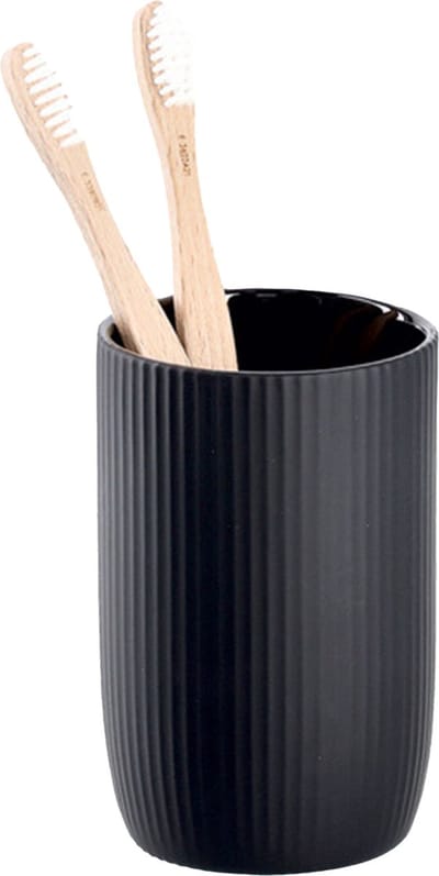 Zeller Tandenborstel beker/houder - keramiek - zwart - mat - rond - 8 x 12 cm