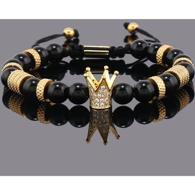 Luxe Natuursteen Kralen Roestvrij Staal Kroon Charms Mannen Armband Vrouwen Hand Sieraden Cadeau black