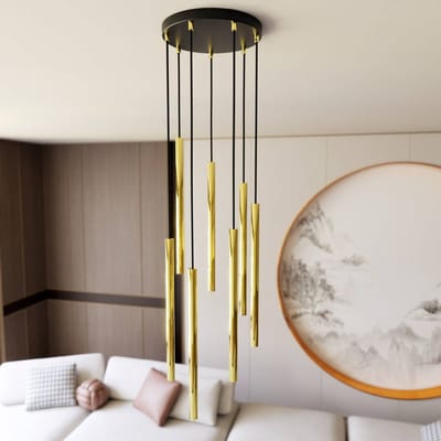 EMIBIG LIGHTING Hanglamp Selter Premium, goudkleurig, 7-lamps, metaal