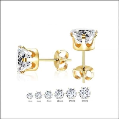 Aramat Jewels | Oorbellen | RVS Zirkonia Oorbellen Rond 3-8mm - Diverse Kleuren Oorstekers | Goudkleur / 6mm / Transparant | | | Staal | Kinderen, Volwassenen | Verkleurd niet