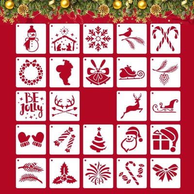 Dailygoods- Kerstsjablonen 24 Stijlen - Herbruikbaar - Kunststof - Duurzaam - Flexibel - Eenvoudig te Reinigen - Kerstdecoratie
