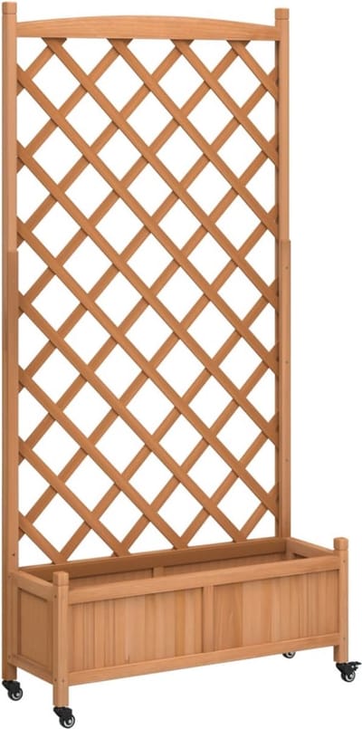 Plantenbak met klimrek - Weerbestendig - Bloembak - Met trellis - Buiten - Hout - Met wieltjes - Plantenrek - Rechthoekig - 110 Liter - Bruin