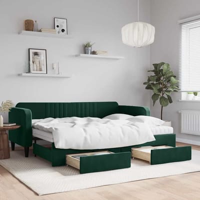 vidaXL - Slaapbank - onderschuifbed - en - lades - 80x200 - cm - fluweel - donkergroen