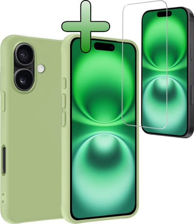Hoesje Met Screenprotector - Geschikt voor Apple iPhone 16 - Sterk & Shockproof - Back Cover - Siliconen Case - Telefoon Hoes - Groen