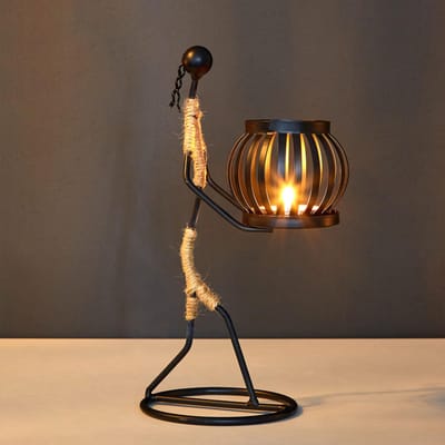Porte-bougie Fer forgé Forme unique Corde de chanvre Candélabre artistique Pour décoration de bar Salle à manger