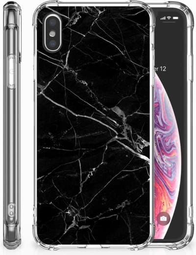 Apple iPhone Xs Max Anti-Shock Hoesje Marmer Zwart - Origineel Cadeau Vader