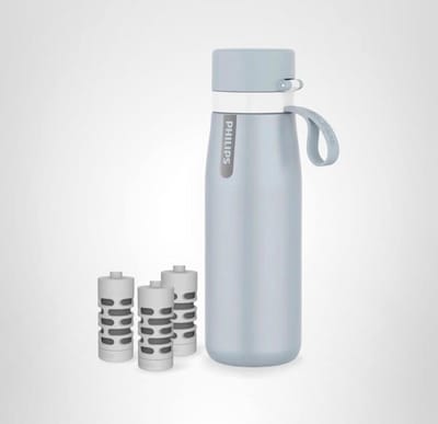 PHILIPS Waterfles met Filter - RVS - GoZero Everyday BPA-vrije Drinkfles - Houdt Water 24 uur Koud - Inclusief 3 Filters tot 6 Maanden - Blauwe