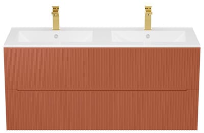 Vente-unique Zwevend wastafelmeubel met inbouwwastafel - Geribbeld terracotta - 120 cm - PAVANI