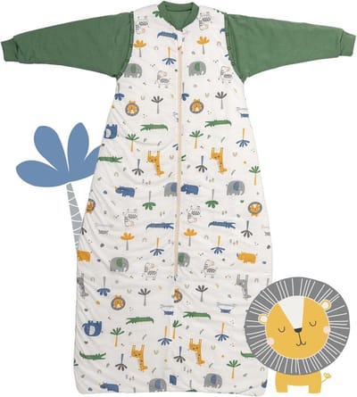 Slaapzak voor baby's met mouwen, afneembaar, 2,5 TOG, katoen, Jungle, 110 cm voor het hele jaar door