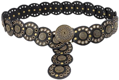 Dailygoods- Tailleriem Vintage Boheemse Stijl - Disc Riem - Western Riem - Zacht Kunstleer - 105cm/115cm - Retro Gesp