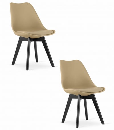 Set van 2 Stoelen MARK – Donkerbeige, Zwarte Poten, Kunststof Zitting met Kunstlederen Kussen, Strak Design, Ergonomisch, Geschikt voor Keuken, Eetkamer, Kantine en Werkruimte, Max. 120 kg