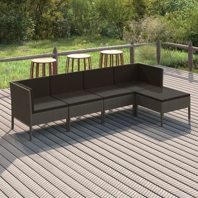 vidaXL - 5-delige - Loungeset - met - kussens - poly - rattan - grijs