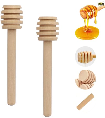 2 stuks - Houten honingstok - roerstok voor jam en rode wijn - honingstok - roerlepel voor koffie, melk, thee, melk en sojamelk - voor het verzamelen en doseren van honing, jam en siroop