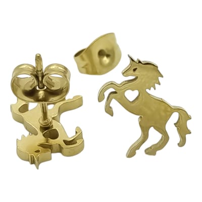 Unicorn oorbellen voor meisje - Eénhoorn oorknopjes 11 x 8 mm - Hypoallergeen premium gold-plated staal - Goudkleurig