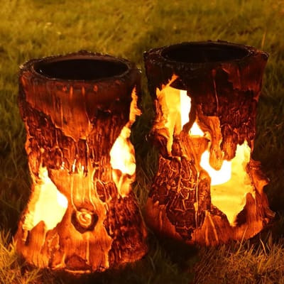 Zonne Lantaarns - Tuin Verlichting - Buiten Decoratie - Dansende Vlam - 2 Stuks - Bruin