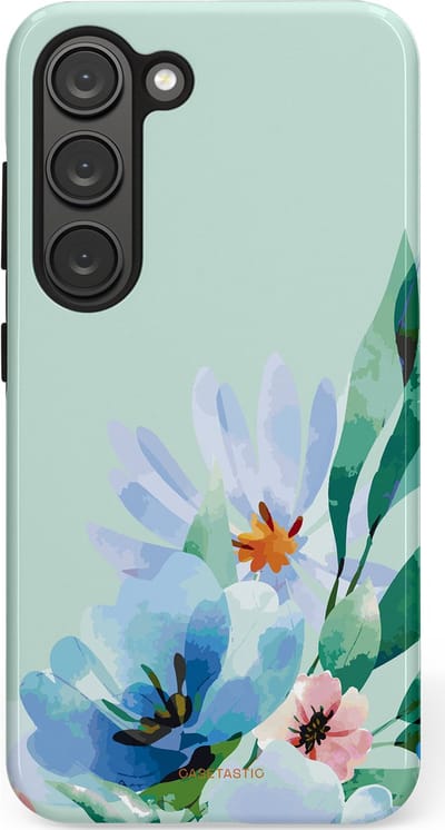 Casetastic hoesje geschikt voor Samsung Galaxy S23 - Dubbellaagse bescherming - Lente schildering - Fashion Case - Lichtgrijs Lichtblauw Mintgroen