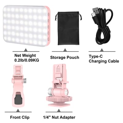 LED Selfie Licht 60 Hoogwaardige LED Kralen 2200mAh Oplaadbaar CRI 97+, 7 Lichtmodi Draagbaar op Licht voor Telefoon/Tablet/Laptop roze