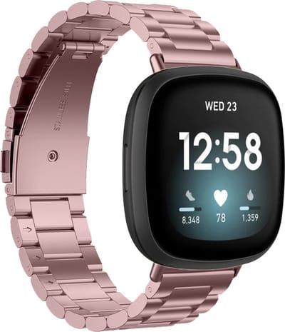 Bandje geschikt voor Fitbit Sense - Maat One Size - Metalen band - Polsband - Vouw Sluiting - Metaal - Rose Goud