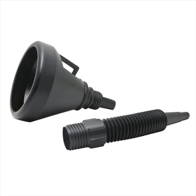 Brandstoftrechter Met Metalen Filter – Brandstof Trechter Met Flexibele Overloopslang – Spatvrij Ontwerp Met Ophangoog – Geschikt Voor Benzine, Generatoren, Jerrycans En Tanks – 36 cm Lang – Brandstofbestendig Kunststof En Metaal [10898B]