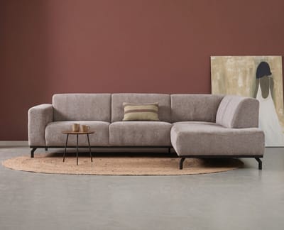 Meubelplaats Hoekbank Avani met ottomane rechts - Taupe – 256x188x77 cm – Modern