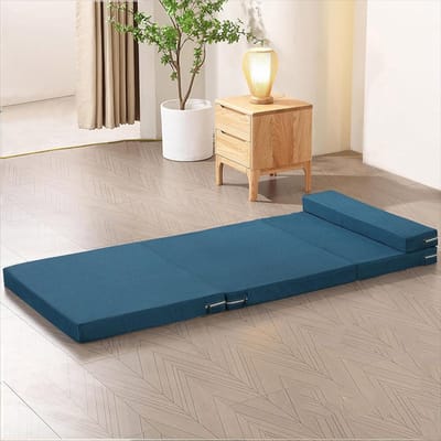 Vloermatras Kussen - Opvouwbaar Bed - Extra Slaapplek - Met Ingebouwd Kussen - 200 cm Lengte - Blauw