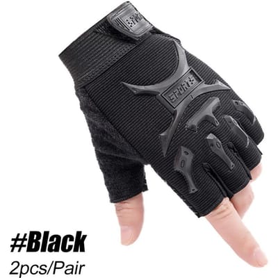 1 Paire de Gants Tactiques Sans Doigts pour Enfants Camouflage Armée Mitaines Antidérapantes Demi-Doigts Garçons Filles Sport de Plein Air Cyclisme M noir