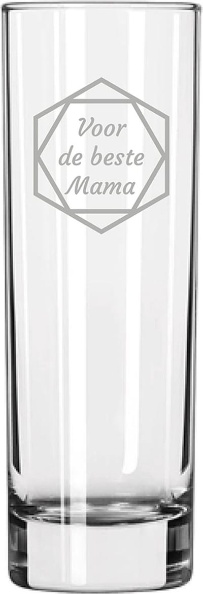 Gegraveerde longdrinkglas 22cl voor de beste Mama in hexagon