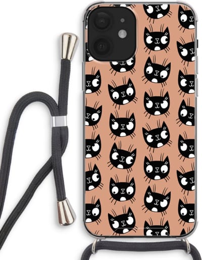 Case Company® - Hoesje met koord geschikt voor iPhone 12 hoesje met Koord - Kat - Telefoonhoesje met Zwart Koord - Bescherming aan alle Kanten en Over de Schermrand