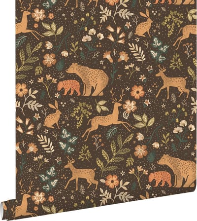 ESTAhome behang bos met bosdieren bruin en beige - 53 cm x 10.05 m - 139526