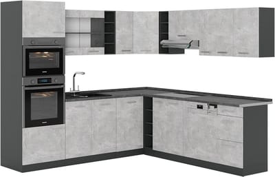 Vicco Hoekkeuken R-Line, Beton/Antraciet, 247 x 237 cm zonder werkblad