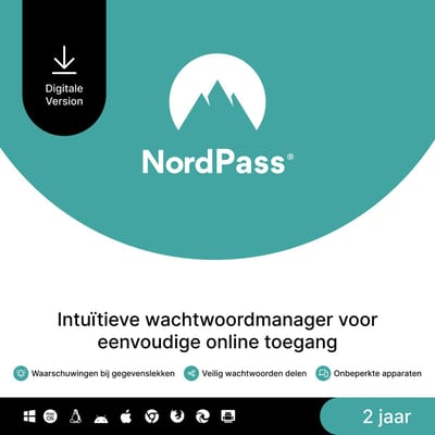 NordPass Premium - Password Manager - 6 Apparaten - 2-jarig Abonnement - PC & Telefoon Download
